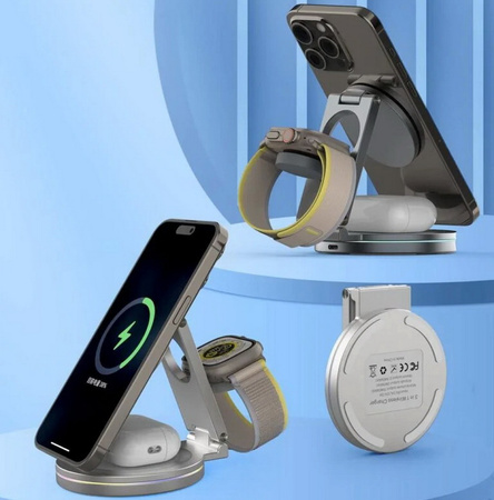 Ładowarka indukcyjna Qi2 MagSafe AluCircle Wireless Charger szybka bezprzewodowa magnetyczna aluminiowa stacja do ładowania Apple Watch / iPhone / AirPods (Space Gray / Szary)