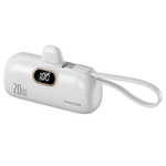 Powerbank D-Pro Mini Capsule LED Lightning + kabel USB-C mały poręczny kieszonkowy breloczek 5000mAh (Biały)