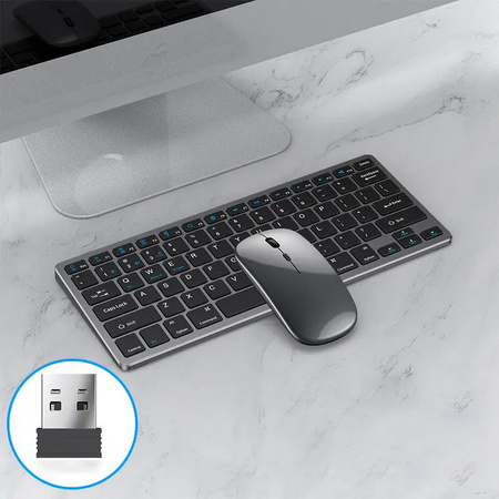 Klawiatura i mysz bezprzewodowa Bluetooth 2.4G + USB do komputera PC Mac iPad Windows Android Smart TV (Space Gray / Szary)