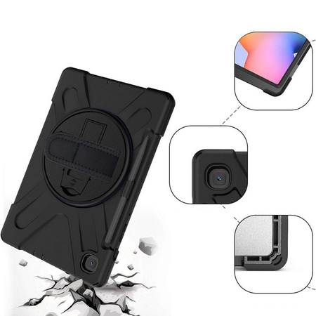 Zestaw D-Pro 360 Armor Strap Case etui pancerne z uchwytem na rękę i paskiem na ramię do Samsung Galaxy Tab S6 Lite 10.4" P610/P615 2020 P613/P619 2022 SM-P620/SM-P625 2024 + szkło ochronne