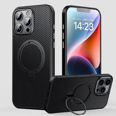 Etui D-Pro Stealth Carbon MagSafe Stand Case obudowa magnetyczna karbonowa magnes stojak podstawka do Apple iPhone 17 Pro (Czarny)