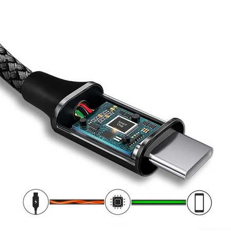 Kabel przewód magnetyczny USB-C do USB-C Type-C do szybkiego ładowania PD 66W nylonowy oplot samozwijający do Apple iPad mini/Air/Pro iPhone 15/16/17/Pro/Plus/Max 100cm 1m (Czarny)