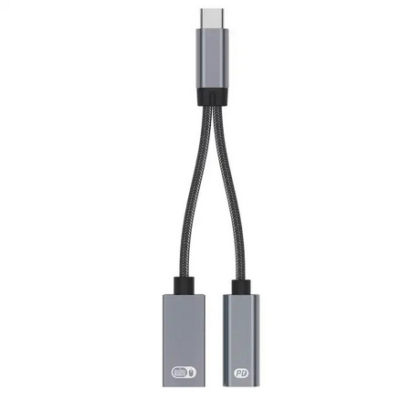 Adapter Splitter rozdzielacz przejściówka 2w1 USB-C OTG 60W PD USB-A 2.0 (Space Gray)