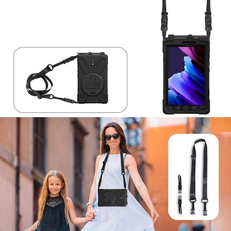 Zestaw D-Pro 360 Armor Strap Case etui pancerne z uchwytem na rękę i paskiem na ramię do Samsung Galaxy Tab Active 5 (X300/X306B) 2024 + szkło ochronne