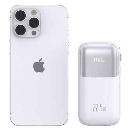 Power Bank D-Pro Dual Cable LED 2x kabel USB-C + Lightning szybkie ładowanie 22.5W QC 3.0 PD 10000mAh (Biały)