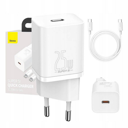 Ładowarka sieciowa Baseus Super SI szybka adapter USB-C 25W PD + kabel USB-C - USB-C 100cm (Biały)