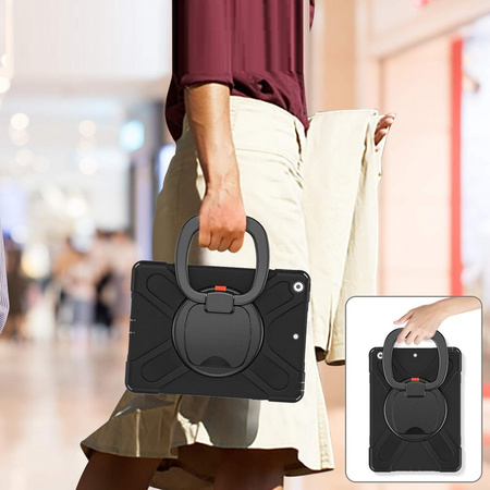 D-Pro 360 Shock V3 Strap Case etui pancerne z uchwytem na rękę i paskiem na ramię do Apple iPad 7/8/9 10.2 (Beżowy/Czarny)