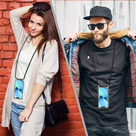 Etui D-Pro Crossbody TPU na sznurku z paskiem na ramię do iPhone 13/14 (Czarny)