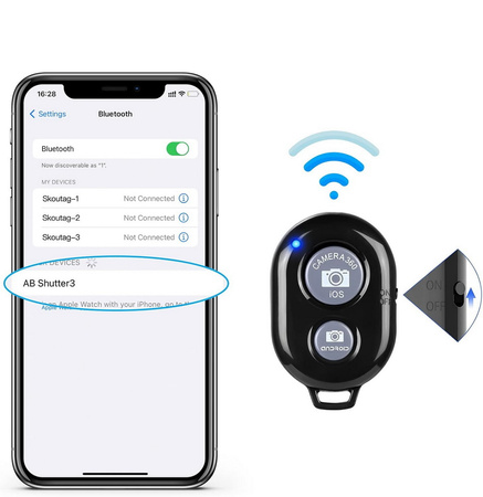 Pilot Bluetooth BT wyzwalacz do zdalnego robienia zdjęć selfie telefonem smartfonem iPhone iOS Android Samsung