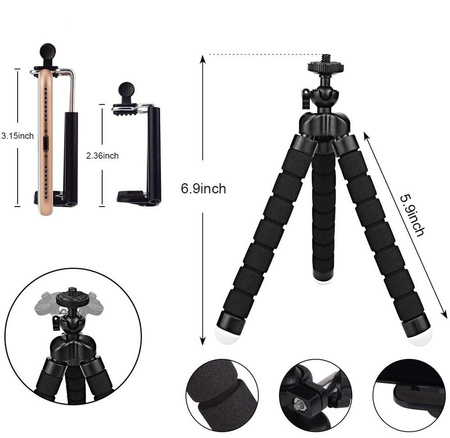 Statyw elastyczny tripod Octopus Basic giętki uchwyt do telefonu aparatu kamer sportowych (Czarny)