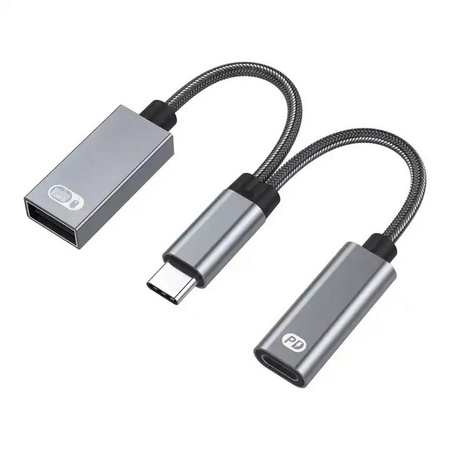 Adapter Splitter rozdzielacz przejściówka 2w1 USB-C OTG 60W PD USB-A 2.0 (Space Gray)