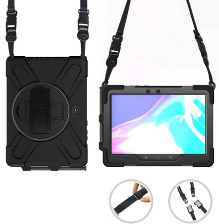 Zestaw D-Pro 360 Armor Strap Case etui pancerne z uchwytem na rękę i paskiem na ramię do Samsung Galaxy Tab Active Pro 10.1 (T540/T545/T547) + szkło ochronne
