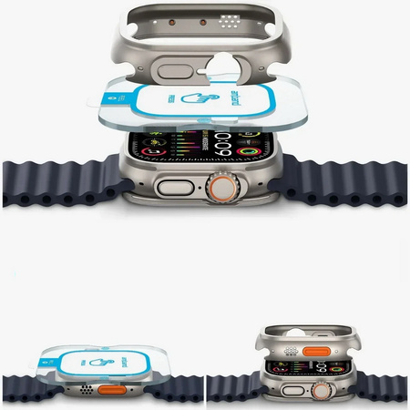 Etui D-Pro Metal Case + Glass 2w1 obudowa metalowa aluminiowa + szklo hartowane na ekran do Apple Watch Ultra 1/2/3 49mm (Natural Titanium / Tytan naturalny)