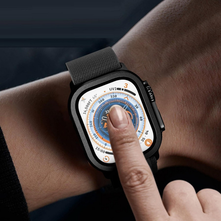 Szkło hartowane EX Pro z metalową aluminiową ramką szybka na ekran do Apple Watch Ultra 1/2 49mm (Black Titanium / Czarny)