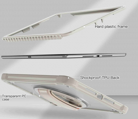D-Pro 360 Shock V2 Strap Case etui pancerne z uchwytem na rękę i paskiem na ramię do Apple iPad 10 Gen. (2022) / 11 Gen. (2025) (Beżowy)