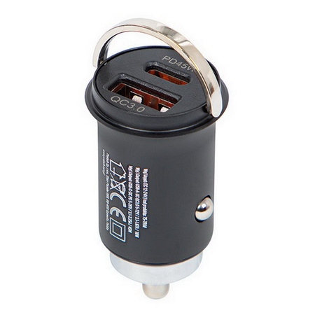 Ładowarka samochodowa NOX 45W do zapalniczki szybka mocna dwa porty USB-A + USB-C 5V 3.1A (Czarna)