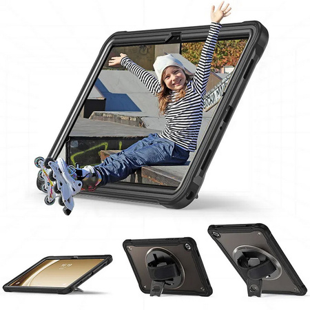 D-Pro 360 Shock V2 Strap Case etui pancerne z uchwytem na rękę i paskiem na ramię do Samsung Tab A9 8.7” (X110/X115) (Czarny)