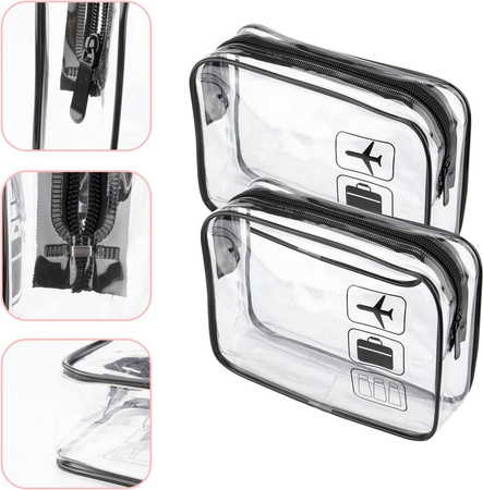 Zestaw kosmetyczka podróżna z certyfikatem TSA Approved 3-1-1 na płyny kosmetyki do samolotu bagażu podręcznego na lotnisko 1L (Czarny) + saszetka podróżna
