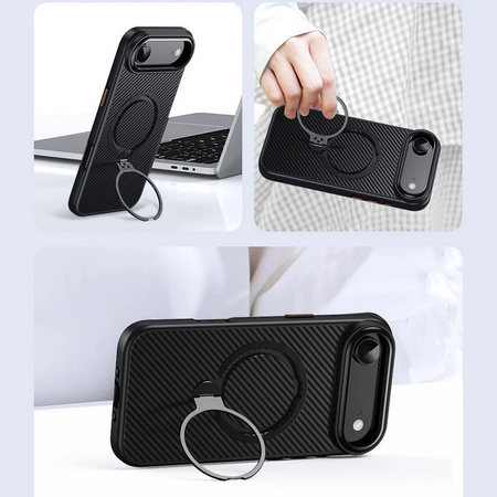 Etui D-Pro Stealth Carbon MagSafe Stand Case obudowa magnetyczna karbonowa magnes stojak podstawka do Apple iPhone 17 (Czarny)