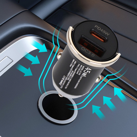 Ładowarka samochodowa NOX 45W do zapalniczki szybka mocna dwa porty USB-A + USB-C 5V 3.1A (Czarna)