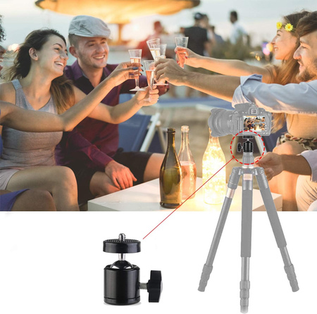 Adapter statywowy mini głowica kulowa na gwint 1/4" do kamer aparatów