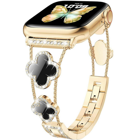 Bransoleta Glow VNC Clover Band ozdobny pasek do Apple Watch 4/5/6/7/8/9/10/11/SE 1/2/3 40/41/42mm (Złoty / Czarny)