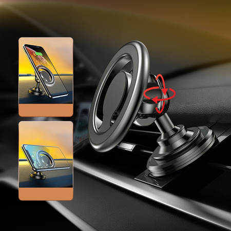 NOX 2in1 MagSafe Vent Car Holder uchwyt samochodowy do kratki i na kokpit do auta samochodu telefonu (Black)