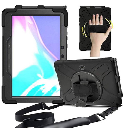Zestaw D-Pro 360 Armor Strap Case etui pancerne z uchwytem na rękę i paskiem na ramię do Samsung Galaxy Tab Active Pro 10.1 (T540/T545/T547) / Active 4 Pro (T630/T636/T638) + szkło ochronne