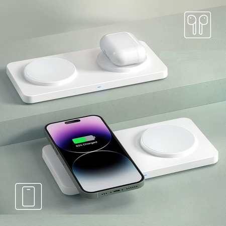 Ładowarka indukcyjna MFC M15 Duo 2in1 Dual MagSafe Charger podwójna bezprzewodowa magnetyczna stacja ładująca na dwa telefony do iPhone (Biała)