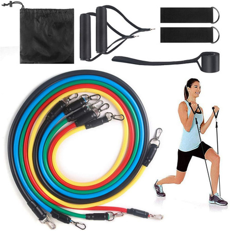 Gumy oporowe zestaw 12w1 Resistance Bands 5 gum do ćwiczeń treningu taśmy ekspander Fitness Fizjo Crossfit
