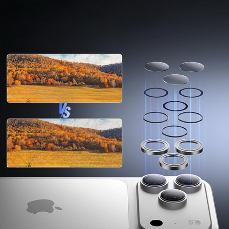 3x Szkło na aparat kamerę AR+AF antyrefleksyjna szybka ochronna z metalowym ringiem z aplikatorem do Apple iPhone 17 Pro / 17 Pro Max (Silver / Srebrny)