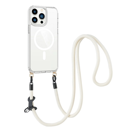 Etui D-Pro Crossbody T-Crystal Magsafe na sznurku z demontowalnym paskiem na ramię smycz na szyję do iPhone 16 Pro (Biały)