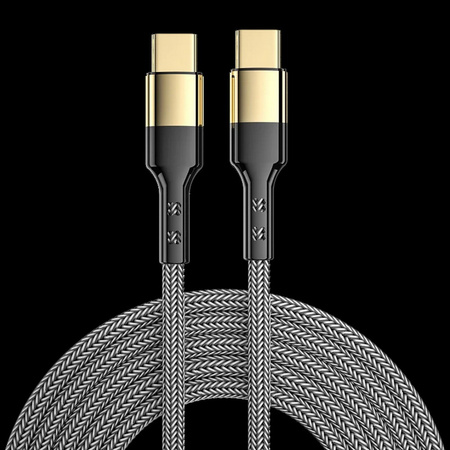 Kabel przewód USB-C do USB-C Type-C do szybkiego ładowania PD 100W nylonowy oplot 200cm 2m (Czarny / Złoty)