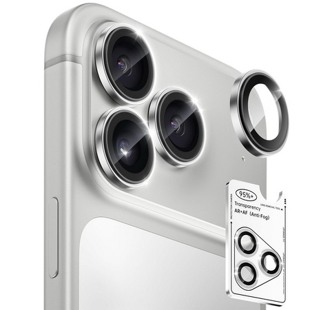 3x Szkło na aparat kamerę AR+AF antyrefleksyjna szybka ochronna z metalowym ringiem z aplikatorem do Apple iPhone 17 Pro / 17 Pro Max (Silver / Srebrny)