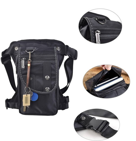 NOX Leg Bag torba motocyklowa/rowerowa saszetka kabura na nogę udo pas (Czarny)