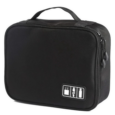 Organizer etui saszetka kosmetyczka podróżna na kable ładowarki elektronikę  24x18x10 cm (Czarny)