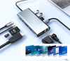 Adapter Hub D-Pro 11w1 przejściówka rozdzielacz USB-C do HDMI 4K UHD / USB Type-C PD / USB 2.0 3.0 / SD / TF / RJ45 LAN 100Mbps / VGA / Audio Mini Jack 3.5mm (Space Gray / Szary)