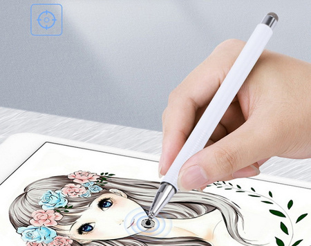 D-Pro Stylus Touch Pen rysik do ekranów dotykowych smartfon tablet 2w1 Stylus + Fiber Tip (Biały)