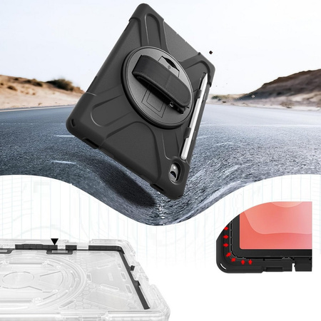 D-Pro 360 Shock V2 Strap Case etui pancerne z uchwytem na rękę i paskiem na ramię do Samsung Tab S11 (X730/X736/X736B) (Czarny)