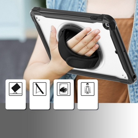 D-Pro 360 Shock V2 Strap Case etui pancerne z uchwytem na rękę i paskiem na ramię do Apple iPad mini 6/7 (Czarny)