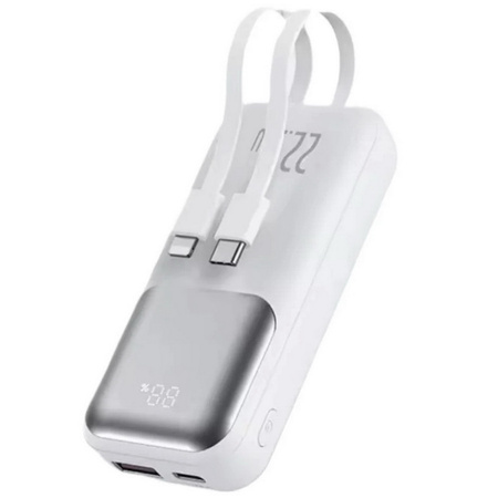 Power Bank D-Pro Dual Cable LED 2x kabel USB-C + Lightning szybkie ładowanie 22.5W QC 3.0 PD 10000mAh (Czarny)