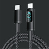 Kabel przewód USB-C do USB-C Type-C z wyświetlaczem LED do szybkiego ładowania PD 100W nylonowy oplot 200cm 2m (Czarny)