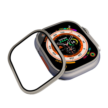 Szkło hartowane EX Pro z metalową aluminiową ramką szybka na ekran do Apple Watch Ultra 1/2/3 49mm (Natural Titanium / Tytan naturalny)