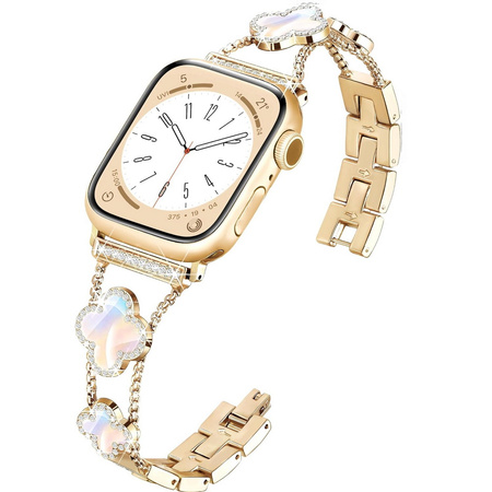 Bransoleta Glow VNC Clover Band  ozdobny pasek do Apple  Watch 4/5/6/7/8/9/10/11/SE 1/2/3 40/41/42mm (Złoty / Perłowy)