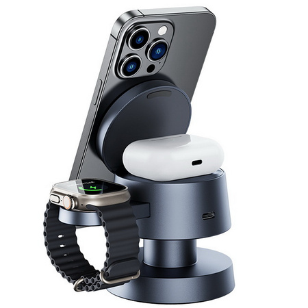 Ładowarka indukcyjna MFC Mushroom Lamp 15W szybka bezprzewodowa magnetyczna MagSafe do Apple Watch / iPhone / AirPods (Szara)
