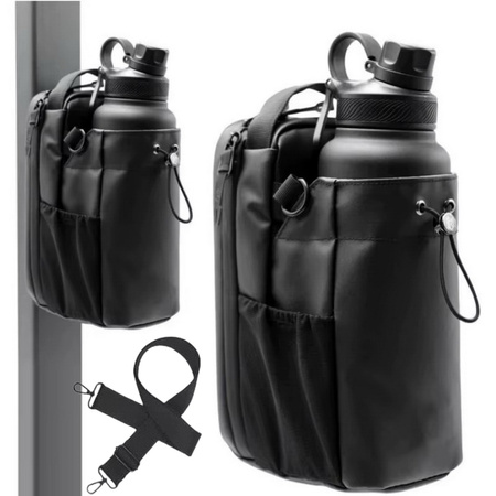 Zestaw: Butelka termiczna bidon ze stali nierdzewnej 30cm 0,95l 950ml + Torba magnetyczna (Czarny)