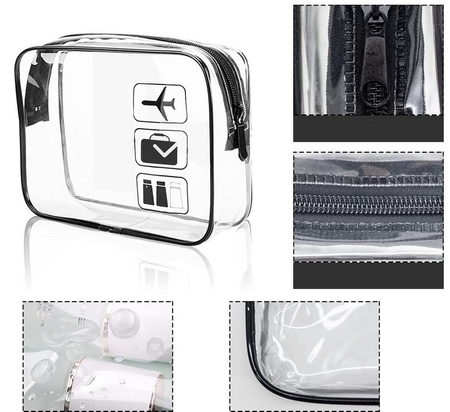 Zestaw kosmetyczka podróżna z certyfikatem TSA Approved 3-1-1 na płyny kosmetyki do samolotu bagażu podręcznego na lotnisko 1L (Czarny) + saszetka podróżna