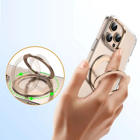 Etui D-Pro Crystal PC MagSafe Stand Case obudowa magnetyczna nieżółknąca magnes stojak podstawka do Apple iPhone 16 Pro (Przezroczysty / Titanium Gold)