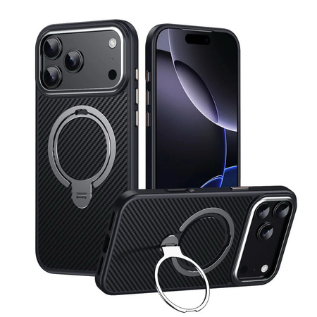 Etui D-Pro Stealth Carbon MagSafe Stand Case obudowa magnetyczna karbonowa magnes stojak podstawka do Apple iPhone 17 Pro Max (Czarny)