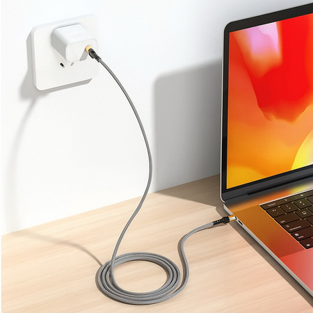 Kabel przewód USB-C do USB-C Type-C do szybkiego ładowania PD 100W nylonowy oplot 120cm 1,2m (Czarny / Złoty)